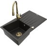 Mexen Cesar granitinė vienos kameros plautuvė su nutekėjimo paviršiumi ir virtuvės čiaupu Savita, juoda/auksinė metalo
