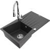 Mexen Cesar 1 dubens granitinė virtuvinė kriauklė su nutekėjimu ir virtuviniu maišytuvu Savita, juoda su dėmėmis