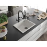 Mexen Pedro granito kriauklė su vienu dubeniu 560 x 460 mm, balta, juodas sifonas - 6508561000-20-B