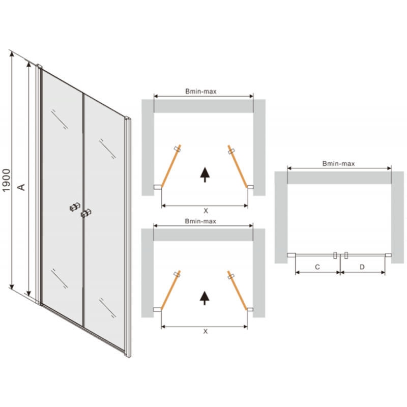 Mexen Texas dušo durys, varstomos, 80 cm, skaidrus, chromas - 880-080-000-01-00