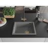 Mexen Pedro 1-skyrių granitinė kriauklė 560 x 460 mm, pilka, aukso spalvos sifonas - 6508561000-71-G