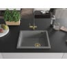 Mexen Pedro granito plautuvė 1-komorinis 560 x 460 mm, pilkas, auksinis sifonas - 6508561000-71-G