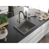 Mexen Pedro 1-skyrių granitinė kriauklė 560 x 460 mm, pilka, aukso spalvos sifonas - 6508561000-71-G
