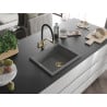 Mexen Pedro granito plautuvė 1-komorinis 560 x 460 mm, pilkas, auksinis sifonas - 6508561000-71-G