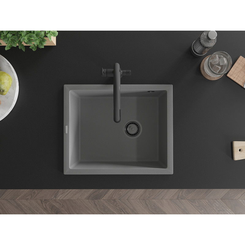 Mexen Pedro granito plautuvė 1 skyrius 560 x 460 mm, pilka, sifonas juodas - 6508561000-71-B