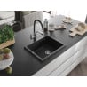 Mexen Pedro granitinis virtuvės plautuvė 1 skyrius 560 x 460 mm, juoda/sidabro metalikas, chromuotas sifonas - 6508561000-73