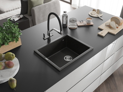 Mexen Pedro vienguba granitinė plautuvė 560 x 460 mm, Juoda/Auksinė metallic - 6508561000-75