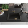 Mexen Pedro granitinė plautuvė 1 kamera 560 x 460 mm, juoda/auksinė metalo, aukso sifonas - 6508561000-75-G