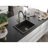 Mexen Pedro granito plautuvė 1 skyrius 560 x 460 mm, juoda/auksinis metalikas, sifonas auksinis - 6508561000-75-G