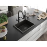 Mexen Pedro 1-dubens granitinė plautuvė 560 x 460 mm, juoda/auksinė metalo blizgesys, juodas sifonas - 6508561000-75-B