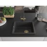 Mexen Pedro granitinis vienos kameros virtuvinis kriauklė 560 x 460 mm, juodas dėmėtas, sifonas auksinis - 6508561000-76-G
