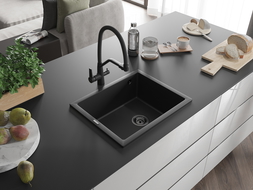 Mexen Pedro vienguba granitinė plautuvė 560 x 460 mm, Juoda, sifonas Juoda - 6508561000-77-B