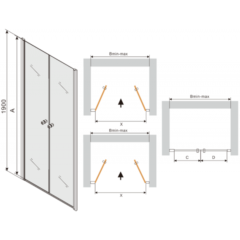 Mexen Texas dušo kabinos durys 90 cm, skaidrios, chromas - 880-090-000-01-00