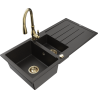 Mexen Andres grindinis virtuvinis stalviršis 1,5 skyrių su nutekėjimu ir Savita virtuvės maišytuvu, juodas/auksinis