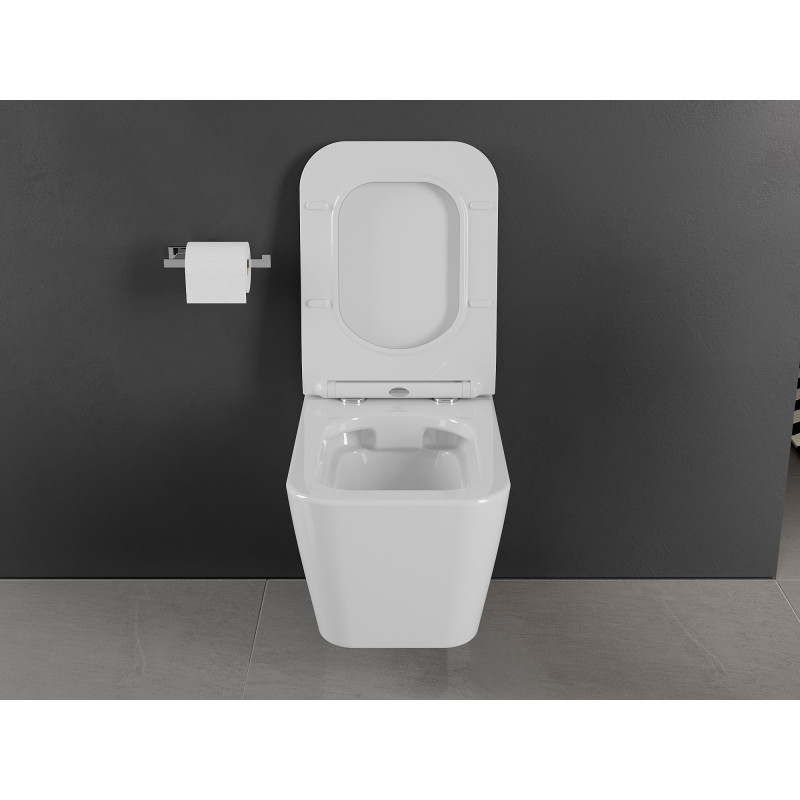 Mexen Cube WC klozetas be rėmelio su lėtai nusileidžiančiu plonu dangčiu, duroplastikas, blizgiai balta - 30924000