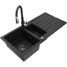 Mexen Andres granitinė virtuvės kriauklė 1,5 skylių su nubėgimu ir maišytuvu Savita, juoda - 6515-77-672601-70-B