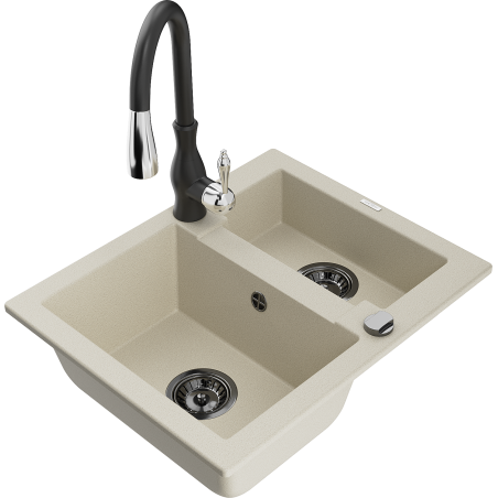 Mexen Carlos granitinė 1,5 sekcijų kriauklė su virtuviniu maišytuvu Savita, smėlio spalvos - 6518-69-672601-70