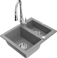 Mexen Carlos granito plautuvė 1,5 skyrių su virtuviniu maišytuvu Savita, pilka - 6518-71-672601-00