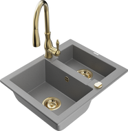 Mexen Carlos granitinė 1,5 skyrių plautuvė su virtuviniu maišytuvu Savita, pilkas - 6518-71-672601-50