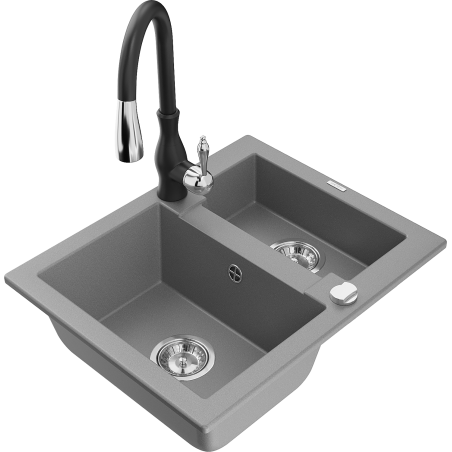 Mexen Carlos granito plautuvė 1,5 kamerų su virtuvės maišytuvu Savita, pilka - 6518-71-672601-70