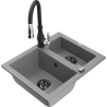 Mexen Carlos granitinė virtuvės plautuvė, 1,5 skyriaus su virtuviniu maišytuvu Savita, pilka - 6518-71-672601-70-B