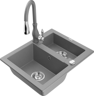 Mexen Carlos granitinė virtuvės kriauklė 1,5 skylių su maišytuvu Savita, pilka - 6518-71-672601-71