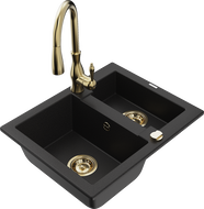 Mexen Carlos granito virtuvės plautuvė 1,5 kameros su virtuviniu maišytuvu Savita, juodas - 6518-77-672601-50
