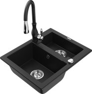 Mexen Carlos granito plautuvė 1,5 skyrių su virtuviniu maišytuvu Savita, juoda - 6518-77-672601-70