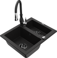 Mexen Carlos granitinis 1,5-ero kambario virtuvės kriauklė su virtuviniu čiaupu Savita, juodas - 6518-77-672601-70-B