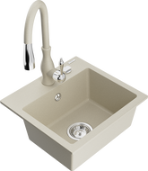 Mexen Milo granitinė vienos kameros kriauklė su virtuviniu maišytuvu Savita, smėlio spalvos - 6505-69-672601-69