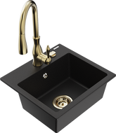 Mexen Milo granitinė vienos kameros kriauklė su Savita virtuviniu maišytuvu, juodas - 6505-77-672601-50