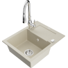 Mexen Enzo granitinė virtuvės plautuvė su nutekamuoju paviršiumi ir maišytuvu Savita, smėlio spalvos - 6506-69-672601-00