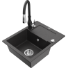 Mexen Enzo granitinė vienos kameros virtuvės kriauklė su nusausintuvu ir virtuvine maišytuvu Savita, juoda su taškeliais