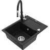 Mexen Enzo granitinė vienos plautuvės kriauklė su nutekėjimu ir Savita virtuvės maišytuvu, juoda - 6506-77-672601-70