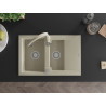 Mexen Gaspar 1,5 skyrių granitinė virtuvės kriauklė su lentyna ir virtuvės maišytuvu Savita, smėlio spalvos
