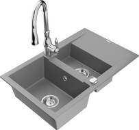 Mexen Gaspar granitinė 1,5 kamerų plautuvė su nutekikliu ir virtuviniu maišytuvu Savita, pilka - 6507-71-672601-00