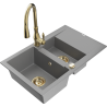 Mexen Gaspar granitinė virtuvės kriauklė 1,5 skyrių su nutekėjimu ir virtuvės maišytuvu Savita, pilka - 6507-71-672601-50