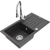 Mexen Pablo granitinė 1 kriauklės plautuvė su lašintuvu ir virtuvės maišytuvu Savita, juoda dėmėta - 6510-76-672601-00