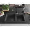 Mexen Tomas Granitinė dvikamerinė plautuvė su virtuviniu maišytuvu Savita, juoda su taškeliais - 6516-76-672601-70-B