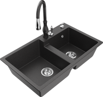 Mexen Tomas granitinė kriauklė su Savita virtuviniu maišytuvu, juoda su dėmėmis - 6516-76-672601-76