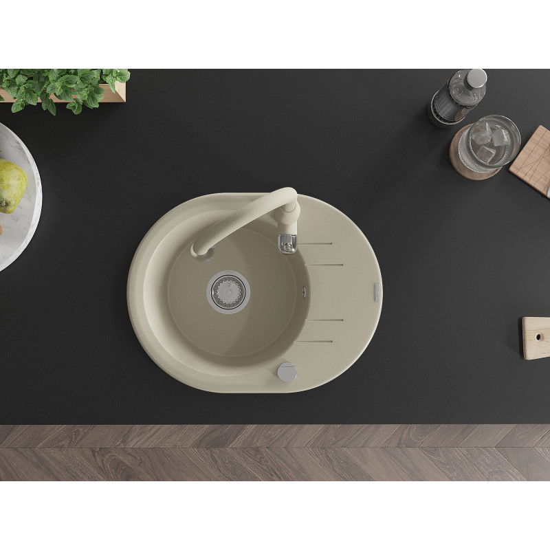 Mexen Kevin granitinis virtuvės maišytuvas su viena plautuve ir virtuviniu maišytuvu Savita, smėlio spalvos - 6517-69-672601-69