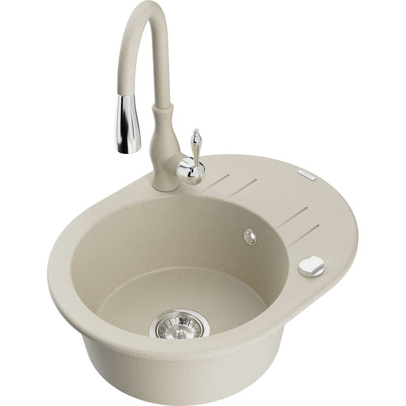 Mexen Kevin granitinis virtuvės maišytuvas su viena plautuve ir virtuviniu maišytuvu Savita, smėlio spalvos - 6517-69-672601-69