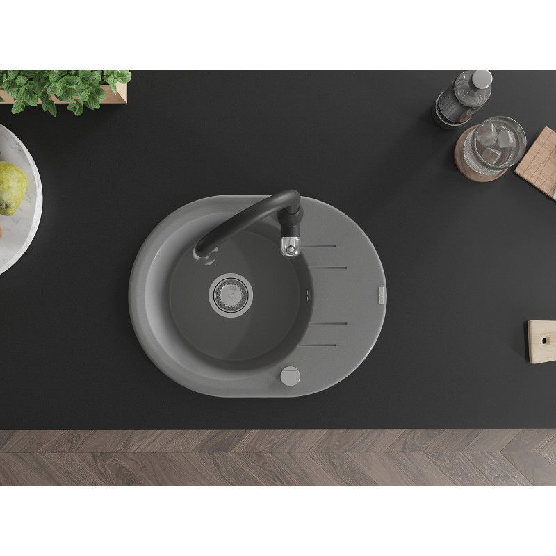 Mexen Kevin granito plautuvė 1-skyriumi su nutekamąja dalimi ir virtuves maišytuvu Savita, pilka - 6517-71-672601-70