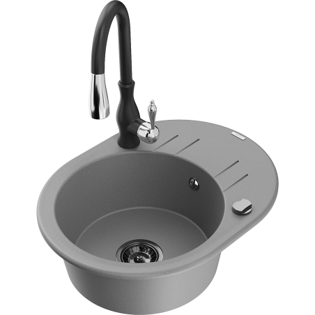 Mexen Kevin granito plautuvė su viena kamera ir nutekėjimo plokštuma bei Savita maišytuvu, pilka - 6517-71-672601-70-B