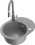 Mexen Kevin vieno dubens granitinė plautuvė su džiovykla ir virtuviniu maišytuvu Savita, pilka - 6517-71-672601-71