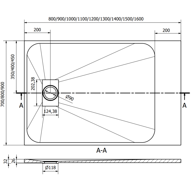 Mexen Hugo stačiakampis padėklas SMC 100 x 90 cm, baltas - 42109010