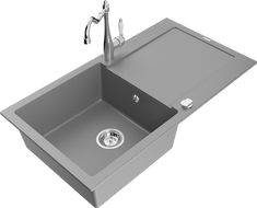 Mexen Leo vienos dubens granito plautuvė su nusausintuvu ir virtuviniu maišytuvu Carla, pilka - 6501-71-670700-00