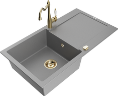 Mexen Leo granito plautuvė 1 kamerų su nusausinimu ir virtuviniu maišytuvu Carla, pilka - 6501-71-670700-50