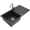 Mexen Leo granitinė vienos kameros virtuvės plautuvė su nusausintuvu ir virtuviniu maišytuvu Carla, juodas/sidabrinis