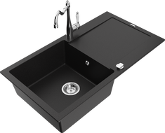 Mexen Leo granitinė kriauklė su vienu dubeniu ir nutekėjimu bei virtuviniu maišytuvu Carla, juoda - 6501-77-670700-00
